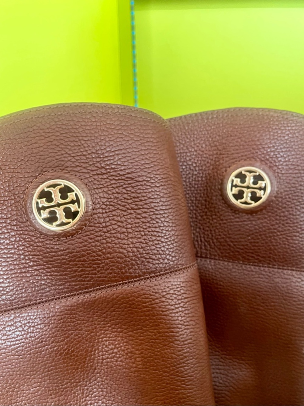 Tory Burch Chestnut Brown Leather Knee Junction Boots with Gold Logo Medallion - Picture 11 of 12